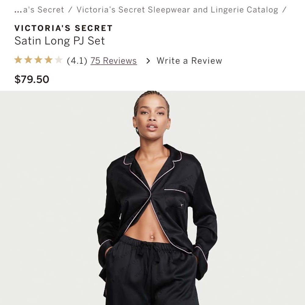 VS Satin Pink Stripped Pajama Set - Long pants and Long Sleeve Top